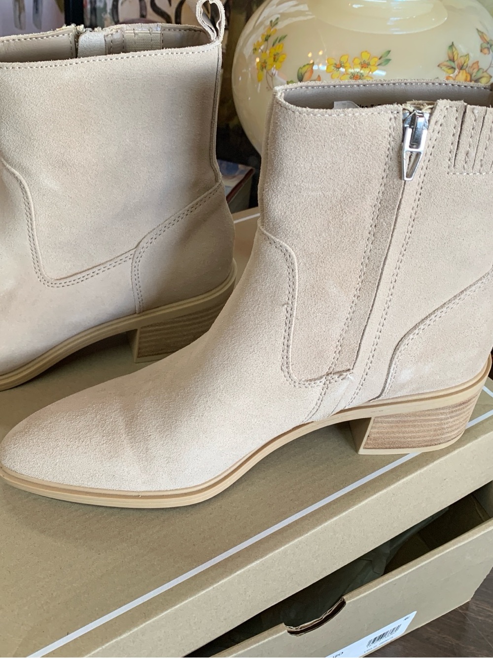 Dolce Vita Light Cream Suede Pointed Toe Ankle Boots